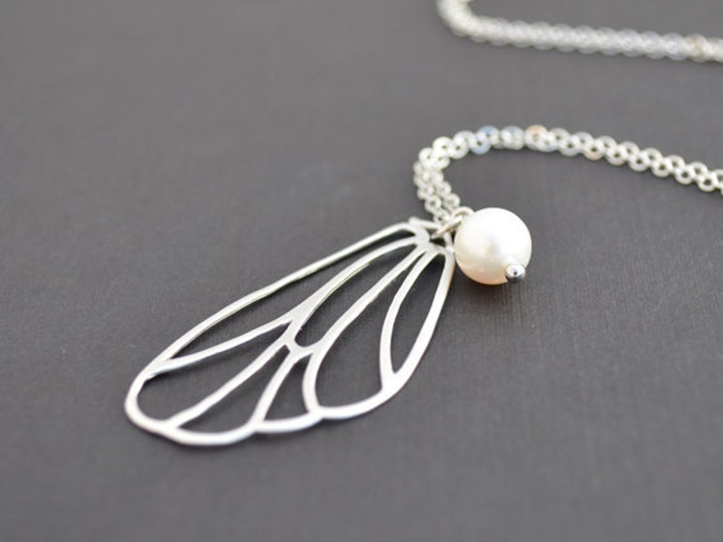 Butterfly necklace, Wing necklace, Pearl Necklace,Dainty necklace,Christmas gift,Anniversary gift,Silver necklaceMother Gift,,Christmas gift image 1