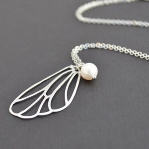 Butterfly necklace, Wing necklace, Pearl Necklace,Dainty necklace,Christmas gift,Anniversary gift,Silver necklaceMother Gift,,Christmas gift image 2