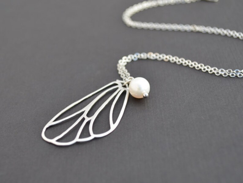 Butterfly necklace, Wing necklace, Pearl Necklace,Dainty necklace,Christmas gift,Anniversary gift,Silver necklaceMother Gift,,Christmas gift image 2