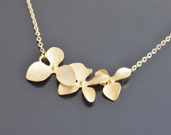 Orchid flower gold necklace, Wedding, Bridal,Bridesmaid, Anniversary, Christmas, Mothers day gift, Birthday Gift, Valentines gift, tmj00062