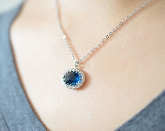 Elegant necklace, Sapphire necklace, Glass necklace,Everyday necklace,Wedding jewelry,Bridal necklace,Oval necklace,Silver necklace