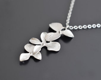 Orchid necklace, Silver necklace, Flower necklace, Wedding necklace,Bridal jewelry,Delicate necklace,Dainty necklace,Christmas gift