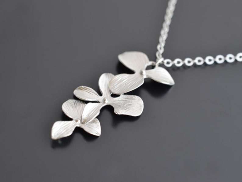 Orchid necklace, Silver necklace, Flower necklace, Wedding necklace,Bridal jewelry,Delicate necklace,Dainty necklace,Christmas gift image 1