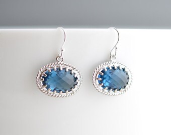 Simple Sapphire earrings, Silver earrings, Wedding earrings, Bridal jewelry, Cocktail jewelry, Clip earrings, Crystal earrings,Gift