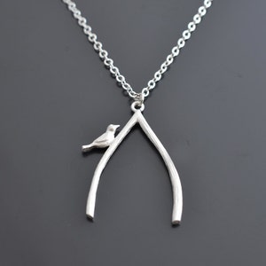 Wishbone necklace, Little bird necklace, Silver necklace, Gift for her, ,Wedding necklace,Bird necklace,Rhodium necklaceMother Gift, image 3