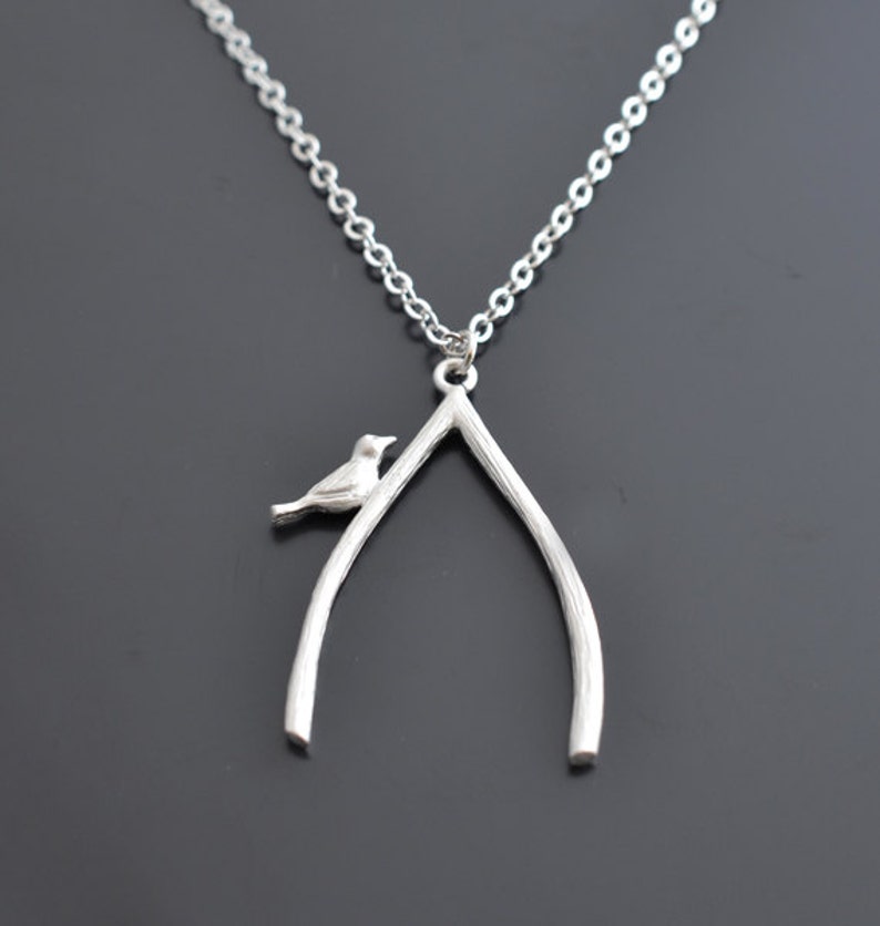 Wishbone necklace, Little bird necklace, Silver necklace, Gift for her, ,Wedding necklace,Bird necklace,Rhodium necklaceMother Gift, image 3