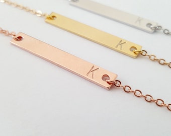 Initial Bar Necklace, Personalized Necklace, Silver Bar Necklace, Gold Bar Necklace,Rose Gold Bar Necklace,Sterling Silver Necklace