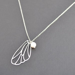 Butterfly necklace, Wing necklace, Pearl Necklace,Dainty necklace,Christmas gift,Anniversary gift,Silver necklaceMother Gift,,Christmas gift image 3