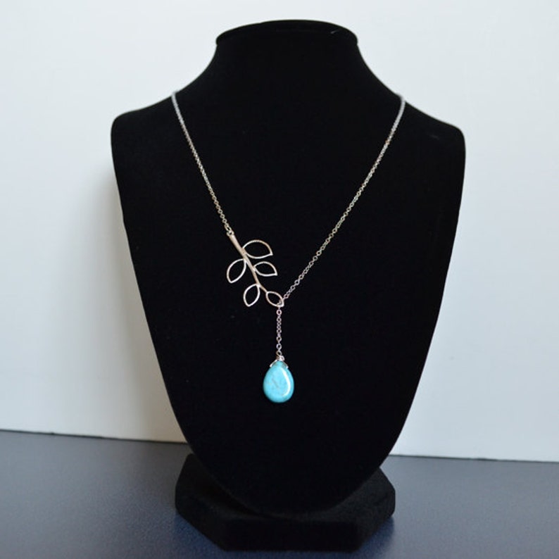 Turquoise necklace, Turquoise lariat necklace, Bridal jewelry, Tree necklace, Anniversary gift, Christmas gift, Bridesmaid gift, tmj00101 image 3