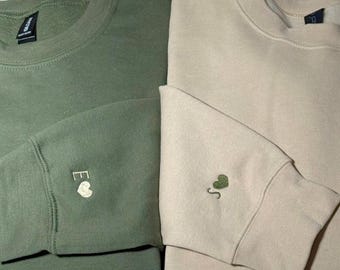 Custom Embroidered Initial Heart Sweatshirt, Initial on Sleeve, Couple Shirt, Anniversary, Couple's Shirt, Custom Embroidered Hoodie