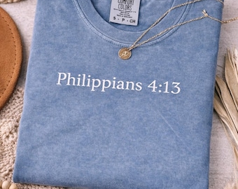 Philippians 4:13 Embroidered Shirt, Christian Faith Crewneck, Bible Verse Apparel
