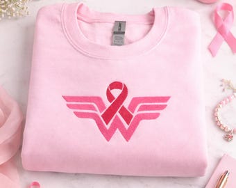 Breast Cancer Awareness Shirt, Pink Ribbon Embroidery Sweatshirt, Support Survivor Gift, Hope Strength Courage Shirt