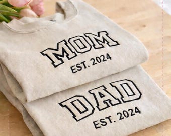 Embroidered Matching Mom Dad Sweatshirts, Custom Est. Year, New Parents Gift