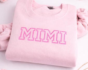 Embroidered Mimi Sweatshirt, Custom Grandma Crewneck, Outline Stitch Design