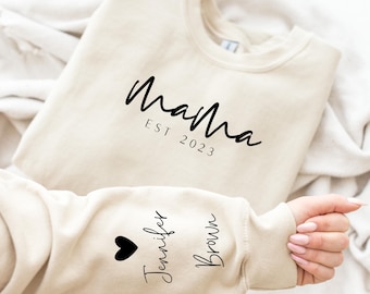 Personalized Mama Sweatshirt: Kids Names on Sleeve, Custom Mom Outfit
