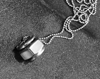 Industrial stainless steel bolt necklace, funky urban jewelry