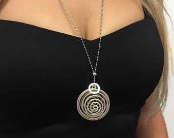 Gold silver spiral pendant womens necklace