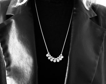 Unique silver pearls unisex necklace