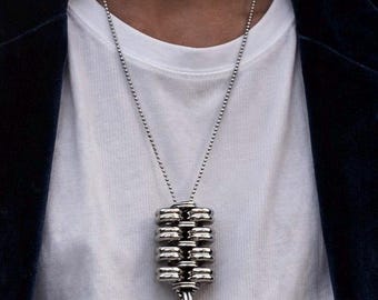 Modular stainless steel ring necklace, industrial statement pendant, unisex urban jewelry