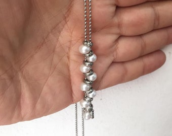 Teasing silver pearls  unisex necklace