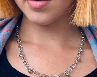 Stainless steel chain necklace , minimalist industrial jewelry, modern statement necklace, lightweight fluid design