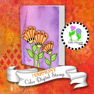 Harmony Doodle Flower Instant Downloadable Printable Full Color Digital Stamp