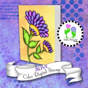 Alive Doodle Flower Instant Downloadable Printable Full Color Digital Stamp