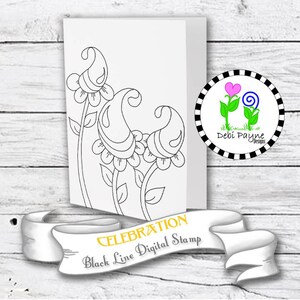 Celebration Doodle Flower Instant Downloadable Printable Black Line Digital Stamp