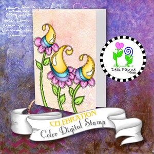 Celebration Doodle Flower Instant Downloadable Printable Full Color Digital Stamp