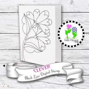 Clever Doodle Flower Instant Downloadable Printable Black Line Digital Stamp