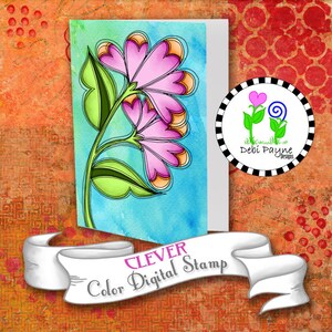 Clever Doodle Flower Instant Downloadable Printable Full Color Digital Stamp