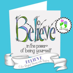 Skizzenhafte Linien “Believe” Sofort herunterladbarer druckbarer Vollfarb-Digitalstempel