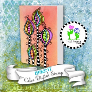 Bright Doodle Flower Instant Downloadable Printable Full Color Digital Stamp
