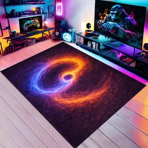 Neon Gaming Controller Area Rug, Cosmic Gamer Room Decor, Washable Non Slip Rug for Gaming Room, RGB Setup Bedroom, Modern Gaming Floor Art