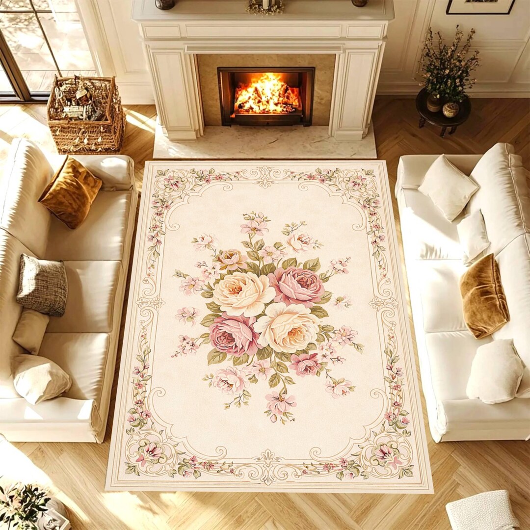 Rococo Rug Texture Vintage Floral Area Rug, French Rococo Rose Medallion Carpet, Shabby ...