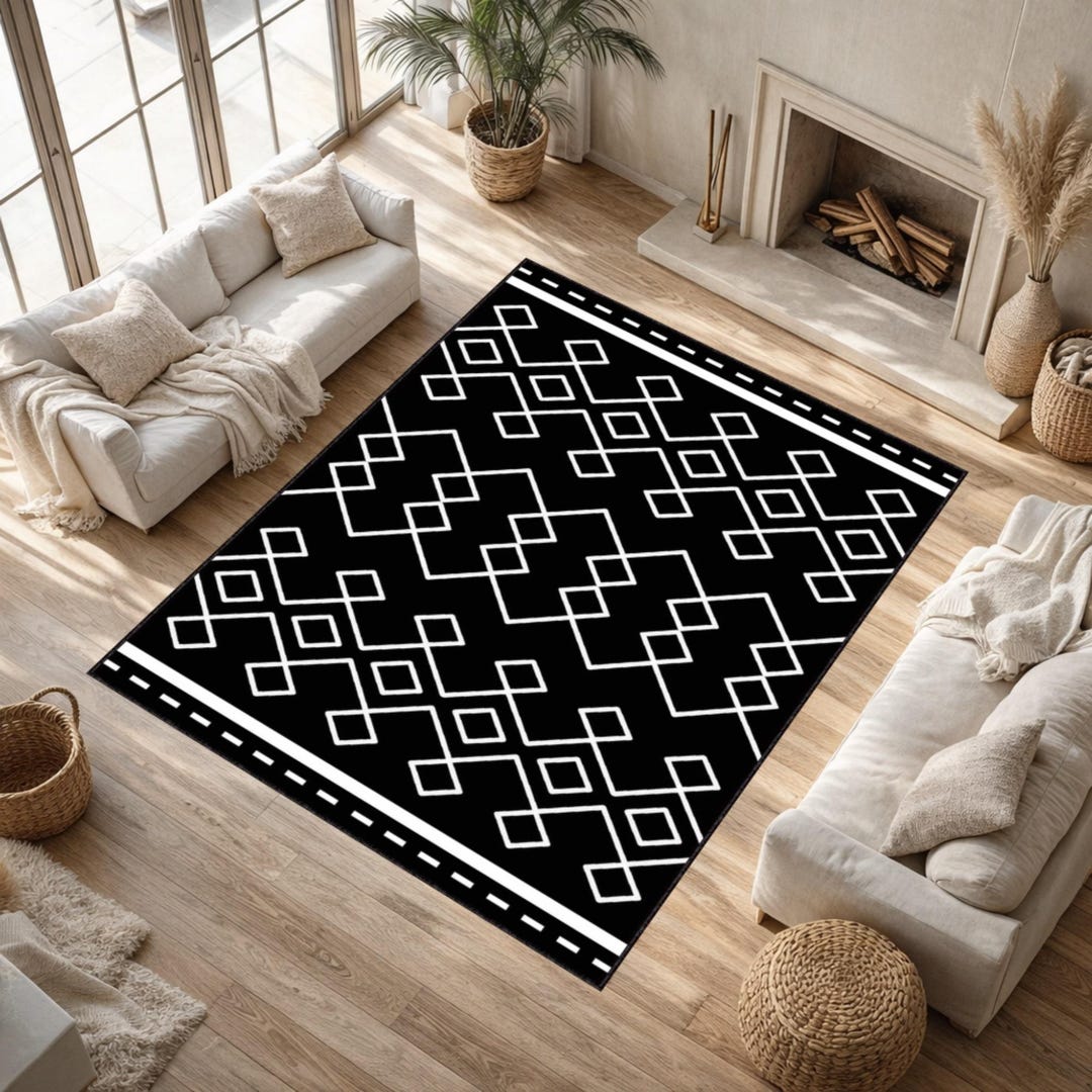 Modern Geometric Diamond Pattern Area Rug, Scandinavian Minimalist ...