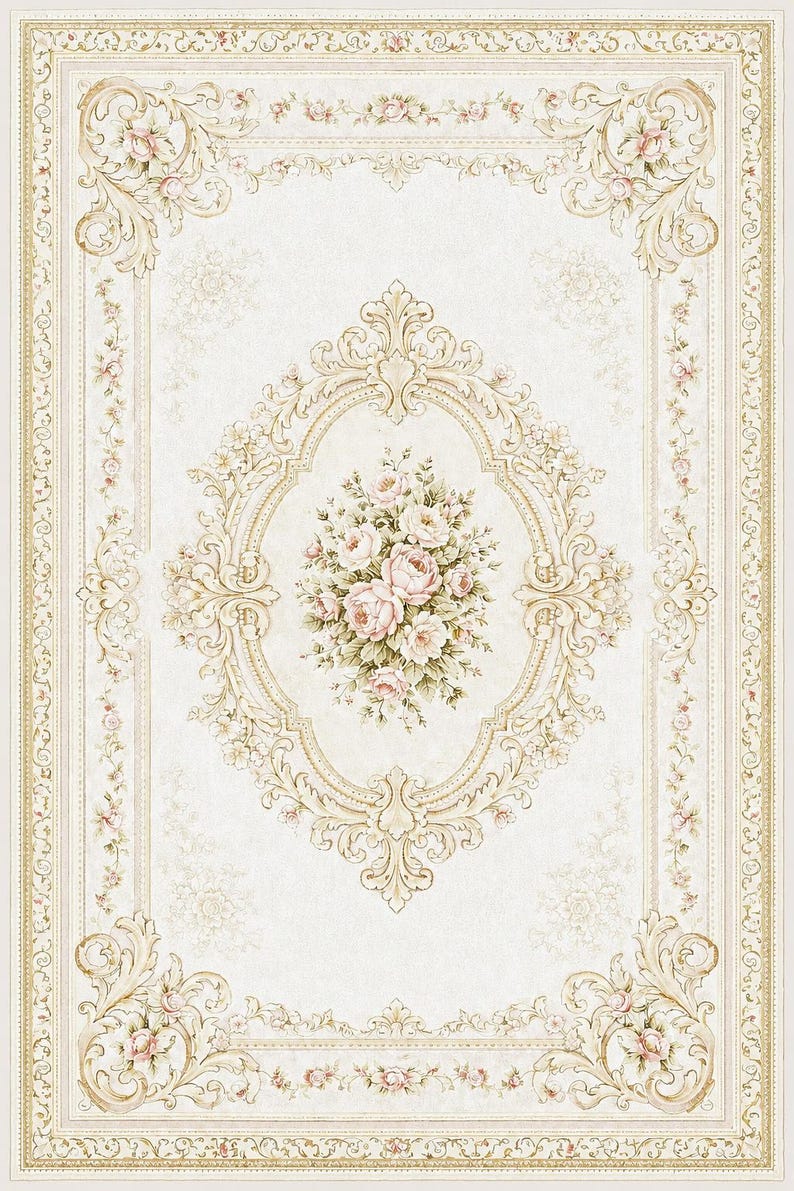 Vintage Floral Medallion Rug, French Rococo Rose Design, Shabby Chic ...