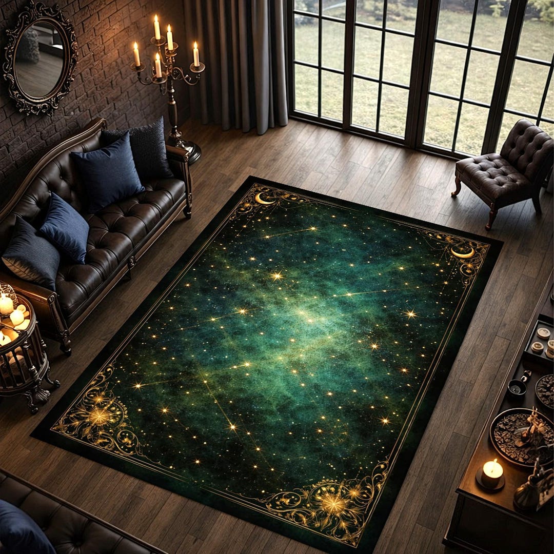 Astrological Rug Celestial Galaxy Star Rug, Mystical Night Sky Design, Vintage Cosmic ...