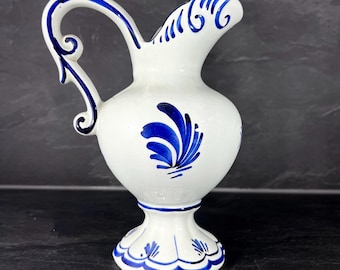 Vintage Floral Delft Blue Pitcher, Handpainted Dutch Decor - Etsy