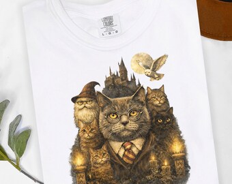 Magical Cat Sweatshirt,Wizard Cat Graphic Crewneck,Fantasy Cat Lover Gift,Cozy Vintage Style Sweatshirt,Bookish Cat Pullover,Funny Cat Shirt