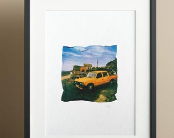 Polaroid Emulsion Lift on A5 (14.8 x 21 cm) watercolor paper "Pickup"