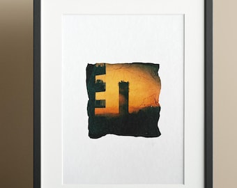 Polaroid Emulsion Lift on A5 (14.8 x 21 cm) watercolor paper "Fire tower"