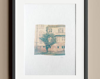 Polaroid Emulsion Lift on A5 (14.8 x 21 cm) watercolor paper "Pastel climbing plant version"