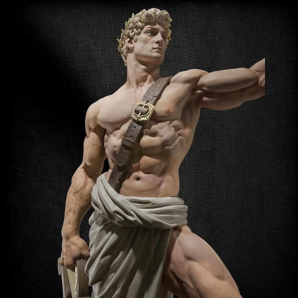 Hand-Painted Apollo Statue | 14K Resin, Greek God Collectible