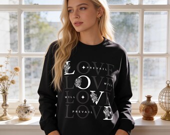 Liebe Floral Block Print Sweatshirt | Typographie, Monochrom