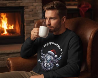 Disco Highland Kuh Sweatshirt | Nikolausmütze Weihnachten Yule