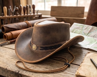 Handmade Leather Cowboy Hat Cowhide Shapeable Australian Outback