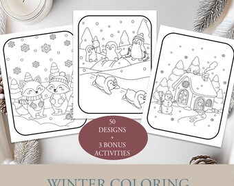 Páginas para colorear de invierno para niños y adultos, paquete de actividades navideñas imprimibles, libro para colorear navideño, páginas para colorear de invierno, descarga instantánea