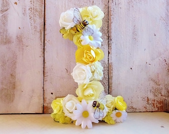 Bee Day Number: 8" Floral Birthday Photo Prop