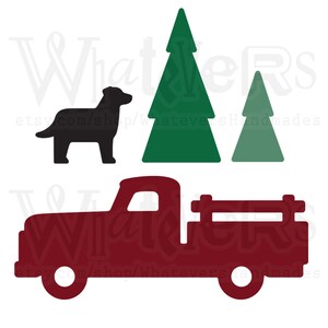 Archivo SVG de GRANJA: Camión retro, árboles, perro ~ PDF digital para Cricut/Silhouette ~ Diseño original ~ Tarjetas ~ Confeti ~ bricolaje